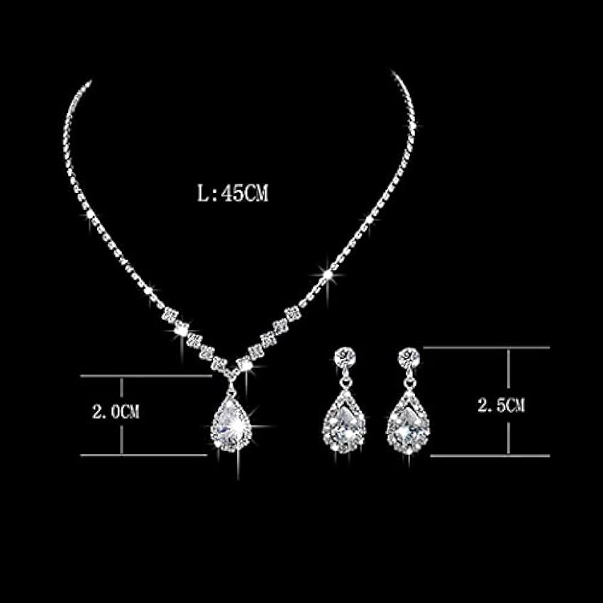 Wedity mariée mariage cristal collier boucles d´oreilles ensemble argent mariée tour de cou colliers pendentif bijoux pour femmes et filles mOEvgX7K