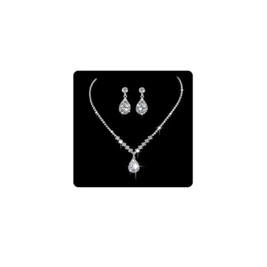 Wedity mariée mariage cristal collier boucles d´oreilles ensemble argent mariée tour de cou colliers pendentif bijoux pour femmes et filles mOEvgX7K