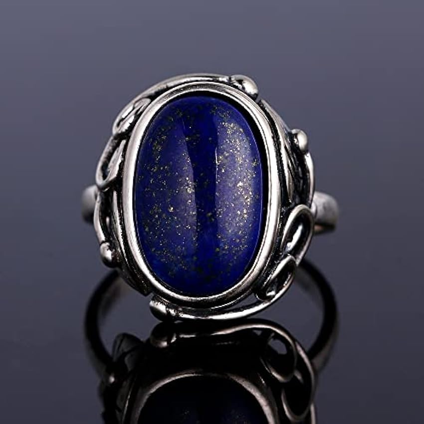 Bague couleur argent Lapis Lazuli naturel calcédoine blanche bague pierre de lune grande pierre 11x17MM ovale bijoux de mode pour femmes MzzHr1ox