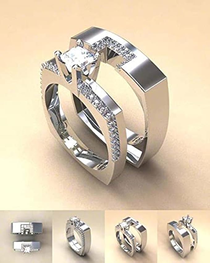 HCMA Bagues de Pierres précieuses dorées 14K Diamants de fiançailles de Mariage bagues carrées Bijoux Fins pour Les Femmes Cadeau tEVmEhSO