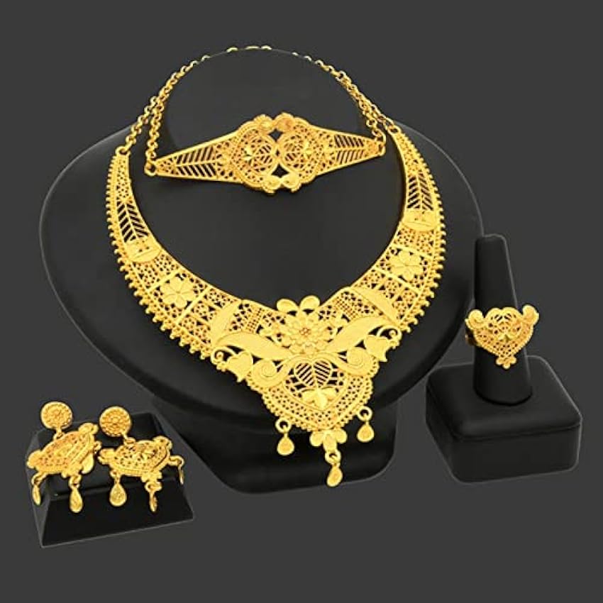 Ensembles De Bijoux Indiens Couleur Or Collier Africain Boucles d´oreilles Bracelet Bague Ensemble Mariée Mariage Nigérian Dubai Bijoux Cadeaux ovMbWKm5