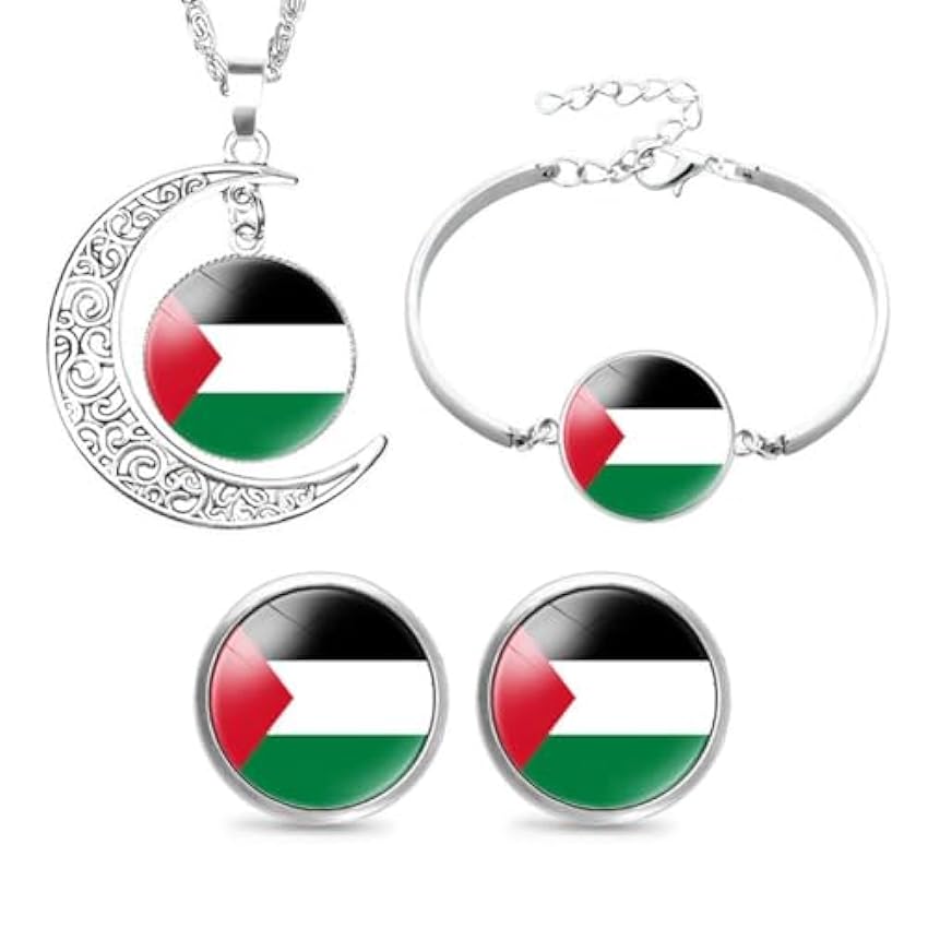 pulunto Parure de bijoux avec pendentif carte de la Palestine, collier, bracelet, boucles d´oreilles, unisexe, Métal, Pas de gemme Iy6saxrN
