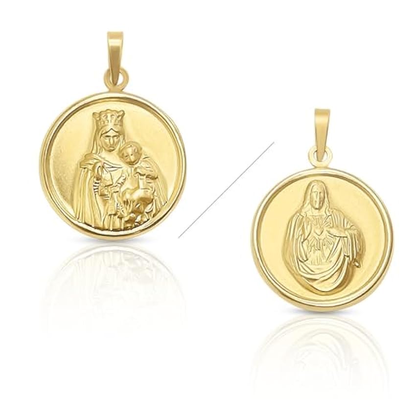 ROSA DI MANUEL Médaille pendentif scapulaire en or sterling, Vierge Carmen et Cœur Sacré, mesure 14 mm 7a56i6fD