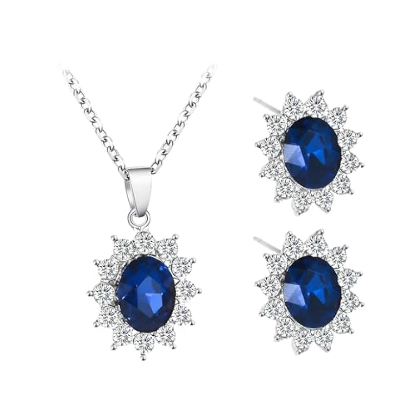 KRYMSON Parure 1 pièce comprenant un collier et des boucles d´oreilles avec diamants bleus pour femme, collier saphir pour femme, boucles d´oreilles avec pendentif en pierre précieuse, parure de ingPHWWx