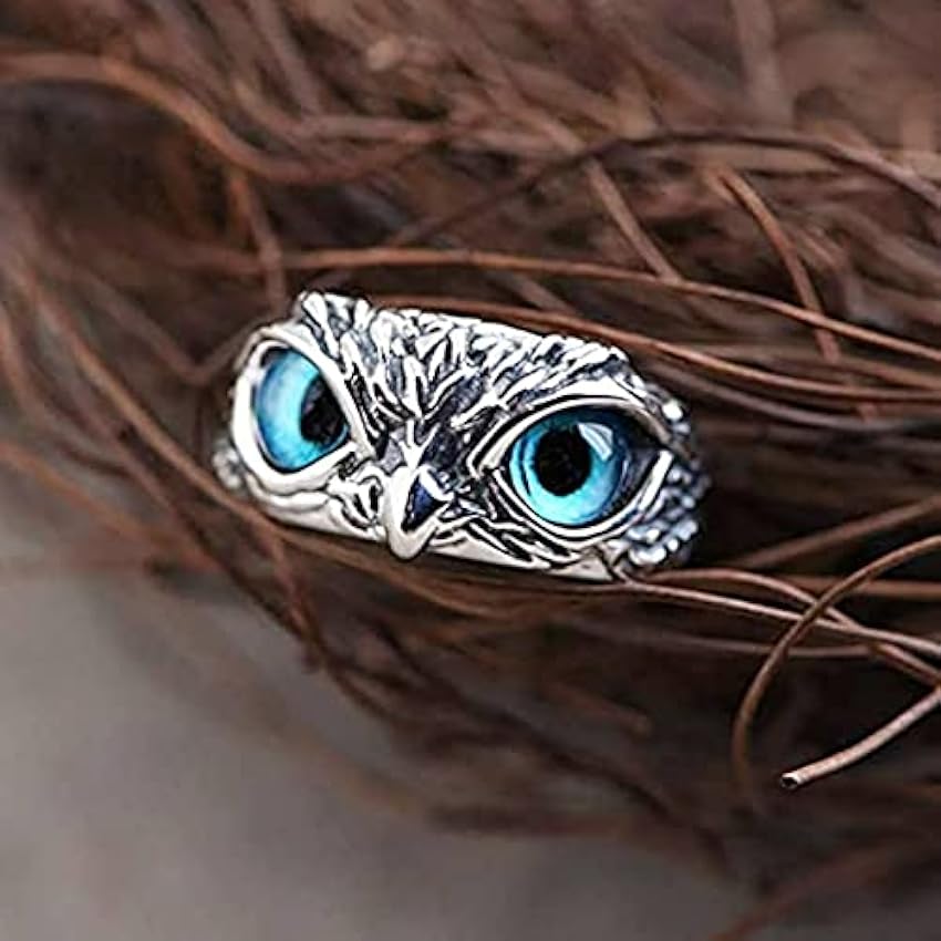 Wedity Devil Eyes Owl Anneau Rétro Argent Ouvert Réglable Animal Oiseau Bande Bijoux pour Femmes et Hommes cPyvvnhQ