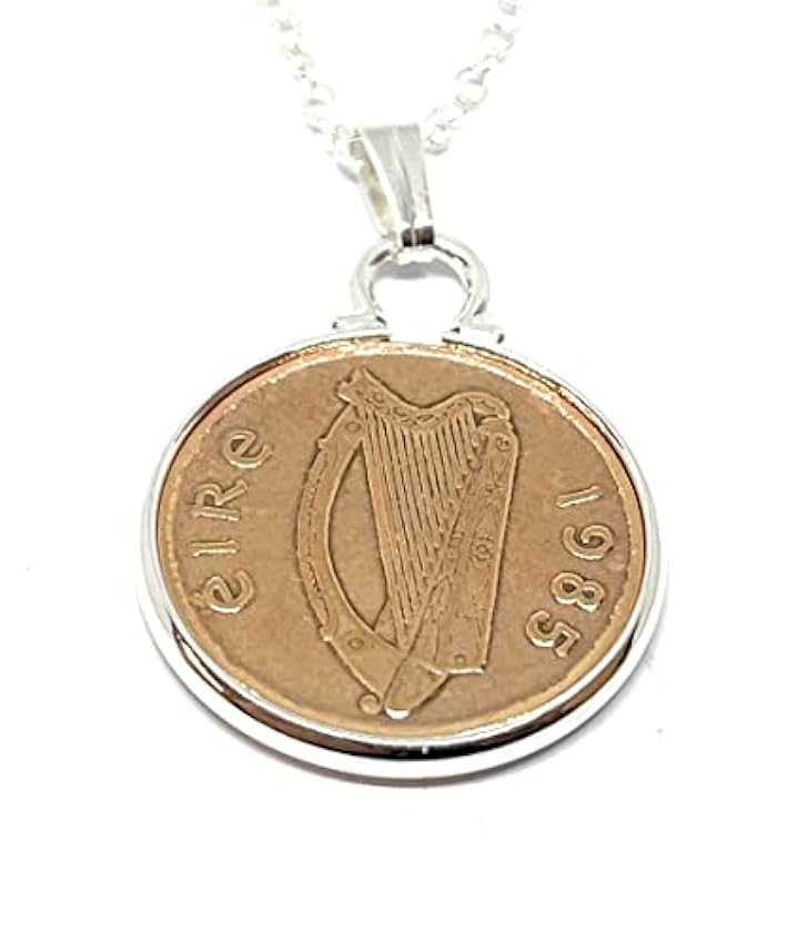 Pendentif 1985 pour 37e anniversaire de mariage avec pièce de monnaie irlandaise d´une pence – Pendentif de 1985 pour un 37e anniversaire, Plaqué argent 7vrnDjJq