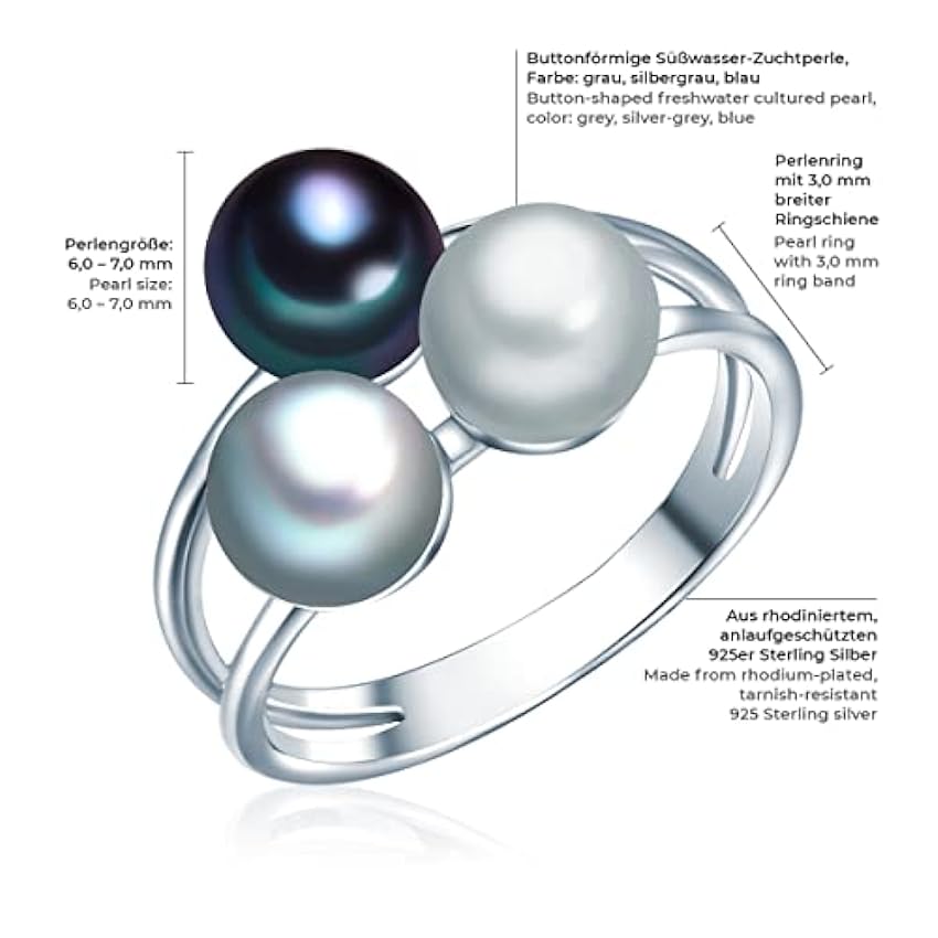 Valero Pearls Bague avec perle pour Femme en 925/- Argent sterling Perle de culture d´eau douce env. 6,0-7,0 mm aLYD9up6