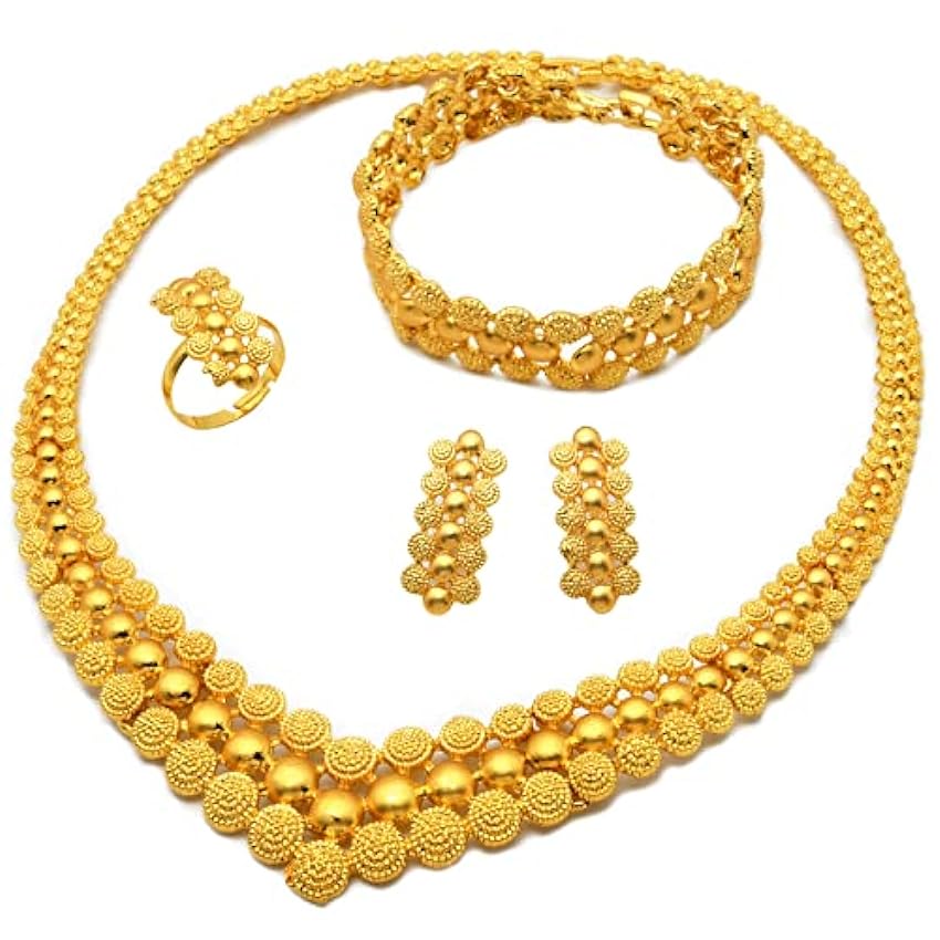 Parure de bijoux Dubaï en or 24 carats avec pendentif -