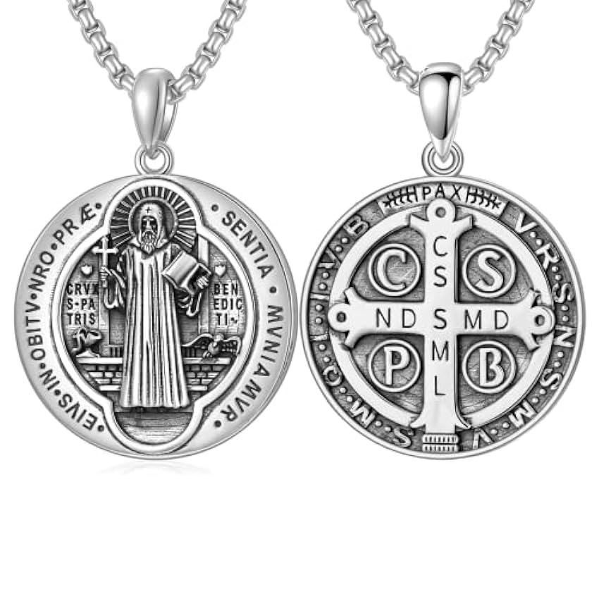 Shusukue Collier St Michael en argent sterling 925 avec pendentif en forme de croix et médailles religieuses pour homme et femme, Argent sterling, St. OFoY9MbU